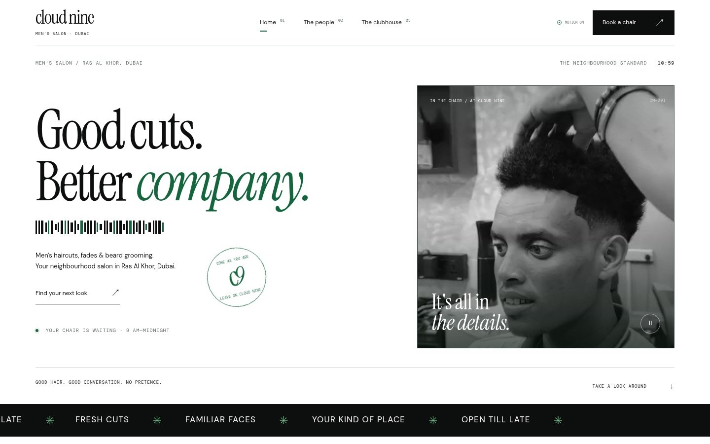 Cloud Nine homepage: Good cuts. Better company.